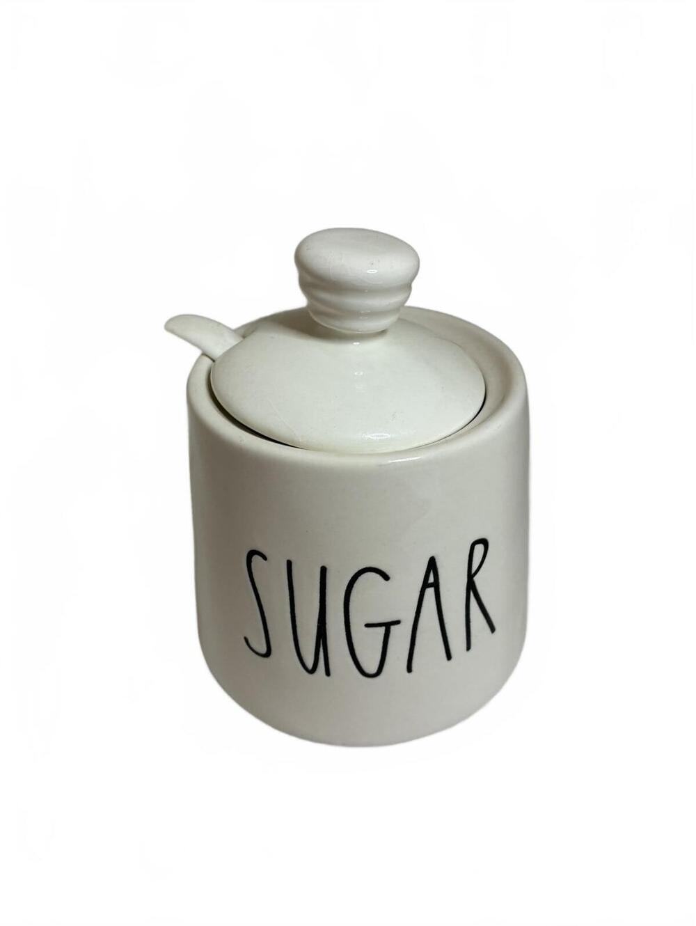 Rae Dunn Ceramic Sugar Jar with Lid and Spoon